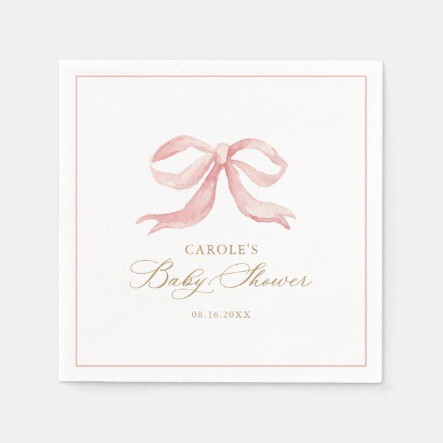 Pink Bow Baby Girl Baby Shower Napkin (Front)