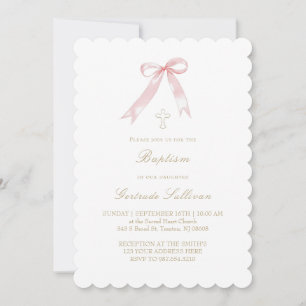 pink bow baby girl Baptism Invitation