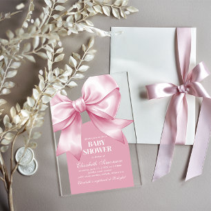 Pink Bow Baby Girl Elegant Baby Shower Acrylic Invitations