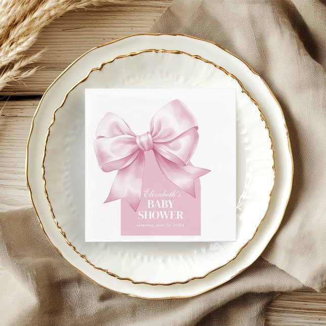 Pink Bow Baby Girl Elegant Baby Shower Napkin (Pink Bow Baby Girl Elegant Baby Shower Napkins)