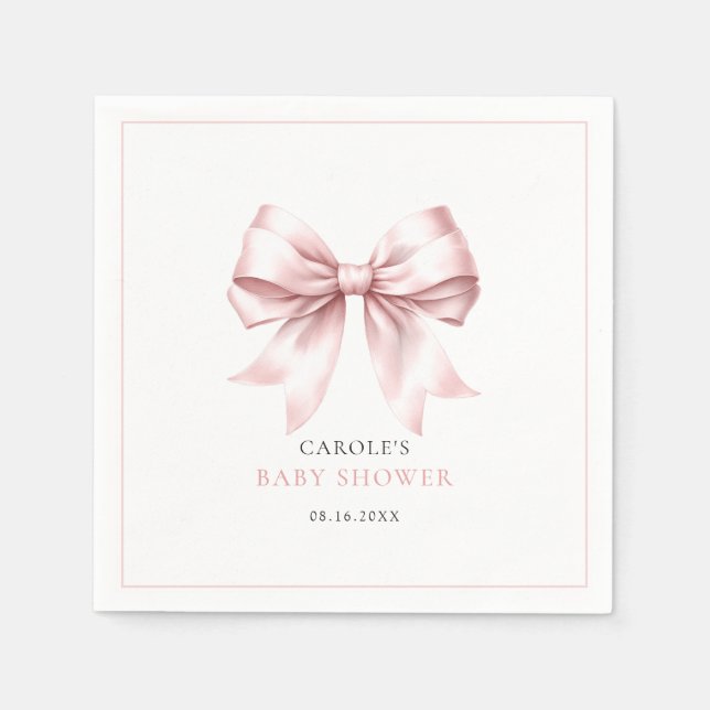 Pink Bow Baby Girl Elegant Baby Shower Napkins (Front)