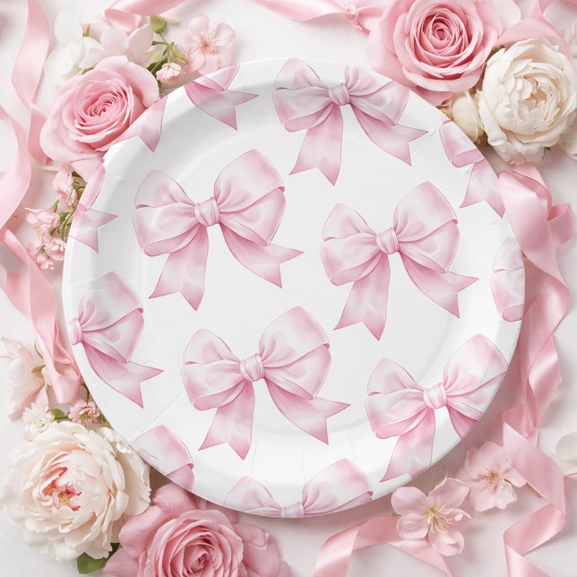 Pink Bow Baby Girl Elegant Baby Shower Paper Plate (Pink Bow Baby Girl Elegant Baby Shower Paper Plates)