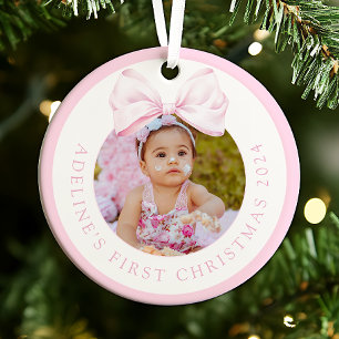 Pink Bow Baby Girl Photo Ornament