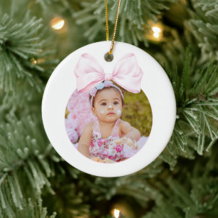 Pink Bow Baby Girl Photo Ornament