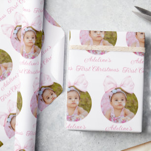 Pink Bow Baby Girl Photo Wrapping Paper