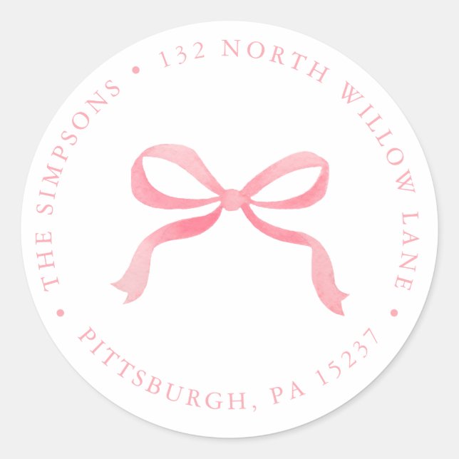 Pink Bow Baby Girl Return Address  Classic Round Sticker (Front)