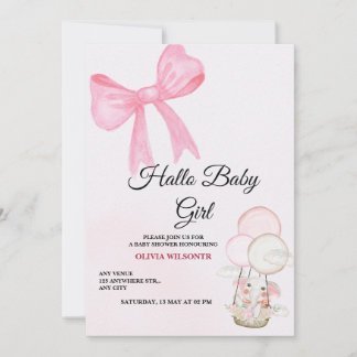 Pink Bow Baby Girl Shower Invitation