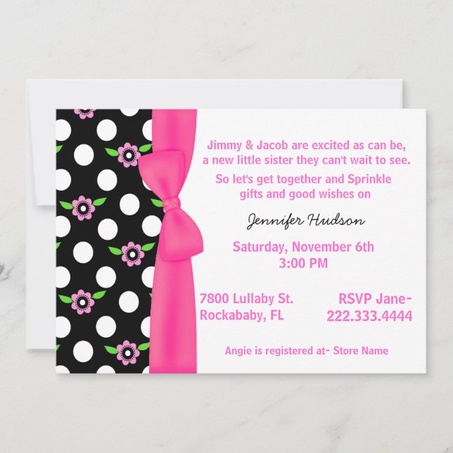 Pink Bow Baby Girl Sprinkle Shower Invitation (Front)