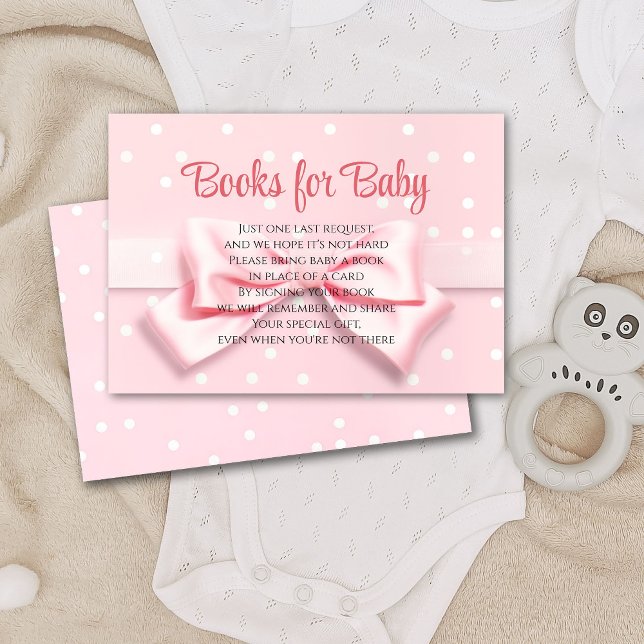 Pink Bow Baby Girl with Polka Dot Books for Baby Thank You Card (Creator Uploaded)
