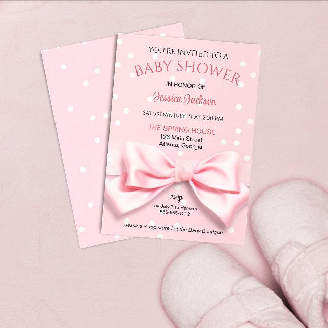 Pink Bow Baby Girl with Polka Dot Invitation (Creator Uploaded)
