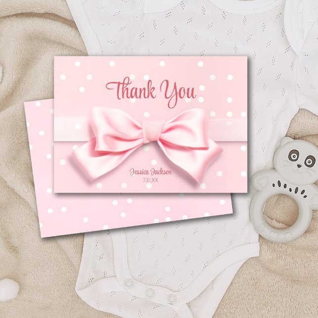 Pink Bow Baby Girl with Polka Dot Thank You Card (Creator Uploaded)