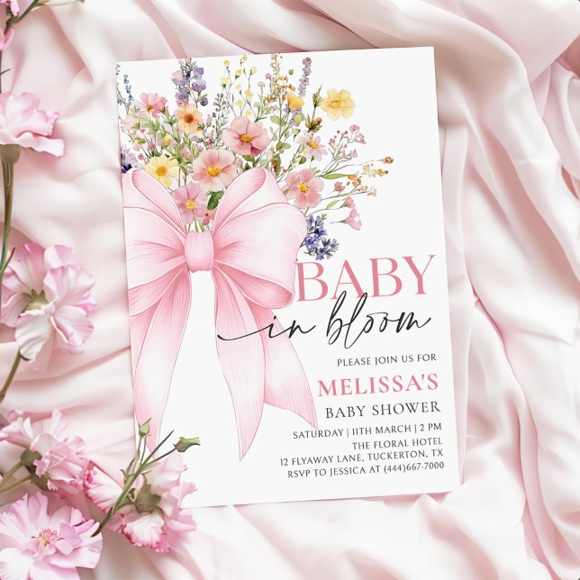 Pink Bow Baby in Bloom Baby Shower Invitation (Creator Uploaded)
