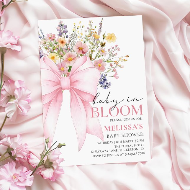 Pink Bow Baby in Bloom Baby Shower Invitation (Creator Uploaded)