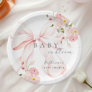 Pink Bow Baby In Bloom Baby Shower Paper Plate