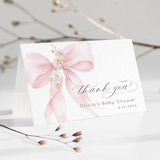Pink Bow Baby in Bloom Baby shower Thank you card (Creator Uploaded)