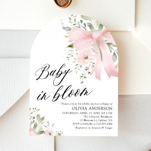 Pink Bow Baby in Bloom Floral Baby Shower Arch Invitation