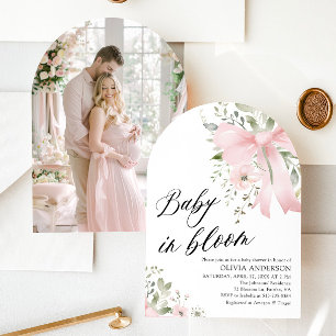 Pink Bow Baby in Bloom Floral Baby Shower Arch Invitation