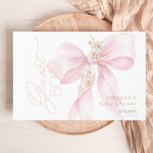 Pink Bow Baby in Bloom floral Baby Shower Guest Book