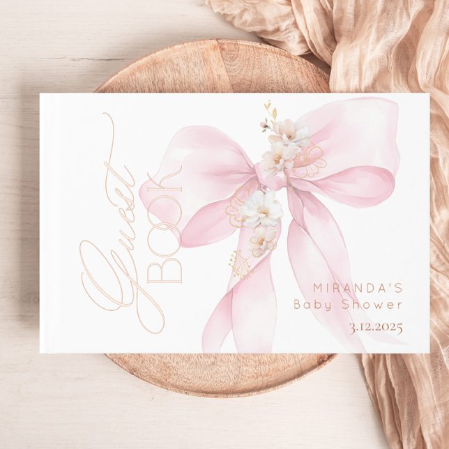 Pink Bow Baby in Bloom floral Baby Shower Guest Book (Creator Uploaded)