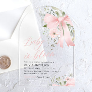 Pink Bow Baby in Bloom Floral Girl Baby Shower Acrylic Invitations