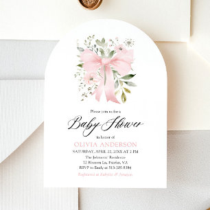 Pink Bow Baby in Bloom Floral Girl Baby Shower Invitation