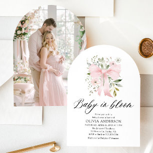 Pink Bow Baby in Bloom Floral Girl Baby Shower Invitation