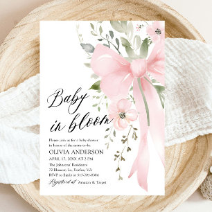 Pink Bow Baby in Bloom Floral Girl Baby Shower Invitation