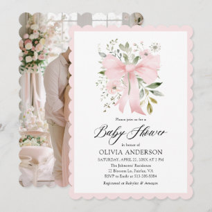 Pink Bow Baby in Bloom Floral Girl Baby Shower Invitation