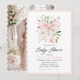 Pink Bow Baby in Bloom Floral Girl Baby Shower Invitation