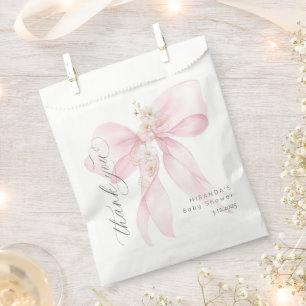 Pink Bow Baby in Bloom floral thank you Favour Bags