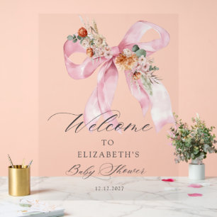 Pink Bow Baby in Bloom Girl Baby Shower Welcome Acrylic Sign