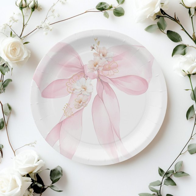 Pink Bow Baby in Bloom Sakura Baby shower Paper Plate (Creator Uploaded)
