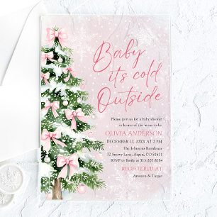 Pink Bow Baby It's Cold Outside Baby Shower Acrylic Invitations