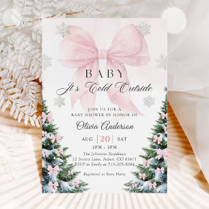 Pink Bow Baby It's Cold Outside Baby Shower  Invit Invitation