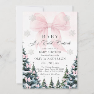 Pink Bow Baby It's Cold Outside Baby Shower  Invitation