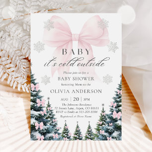 Pink Bow Baby It's Cold Outside Baby Shower  Invitation