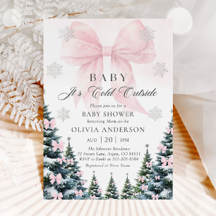 Pink Bow Baby It's Cold Outside Baby Shower  Invitation
