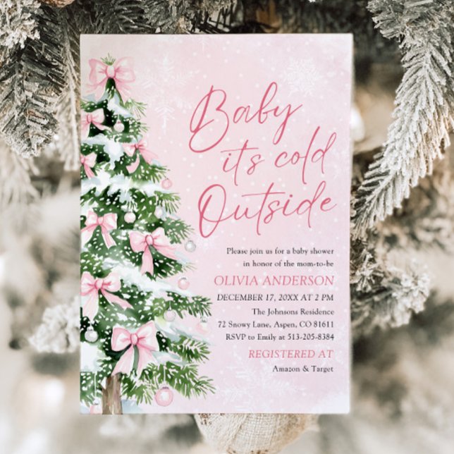 Pink Bow Baby It's Cold Outside Baby Shower Invitation (Pink Bow Baby It's Cold Outside Baby Shower Invitation)