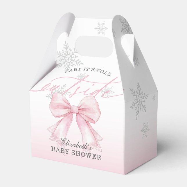 Pink Bow Baby Its Cold Outside Baby Shower Welcome Favour Box (Front Side)