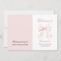 Pink Bow Baby Naming Ceremony Program