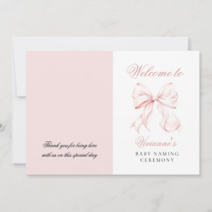 Pink Bow Baby Naming Ceremony Program Thank You Card