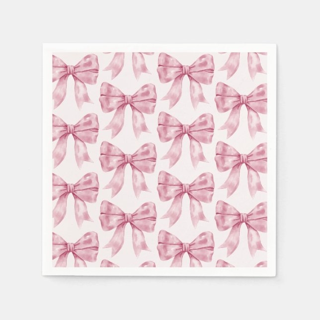 Pink Bow Baby or Bridal Shower, Birthday Party Napkin (Front)
