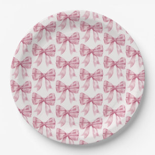 Pink Bow Baby or Bridal Shower, Birthday Party Paper Plate