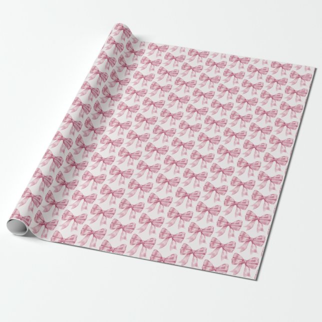 Pink Bow Baby or Bridal Shower, Birthday Party Wrapping Paper (Unrolled)
