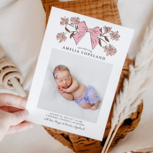 Pink Bow Baby Photo Birth Announcement