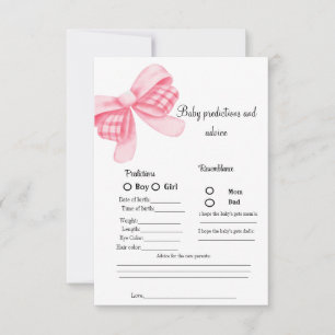 Pink Bow baby prediction Baby Shower game Card