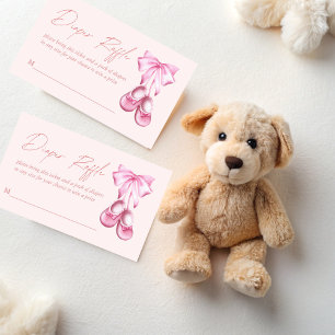 Pink bow baby shoes coquette diaper raffle enclosure card