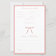 Pink Bow Baby Shower Advice & Predictions Game