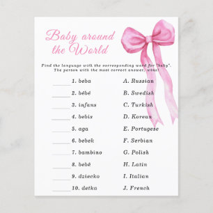 Pink bow baby shower - Baby around the world game