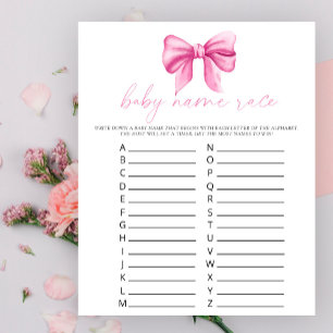 Pink bow baby shower - Baby name race game
